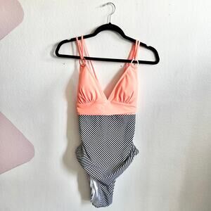 New Cupshe Women One Piece Resort Swimwear‎ XL Orange Striped Spaghetti